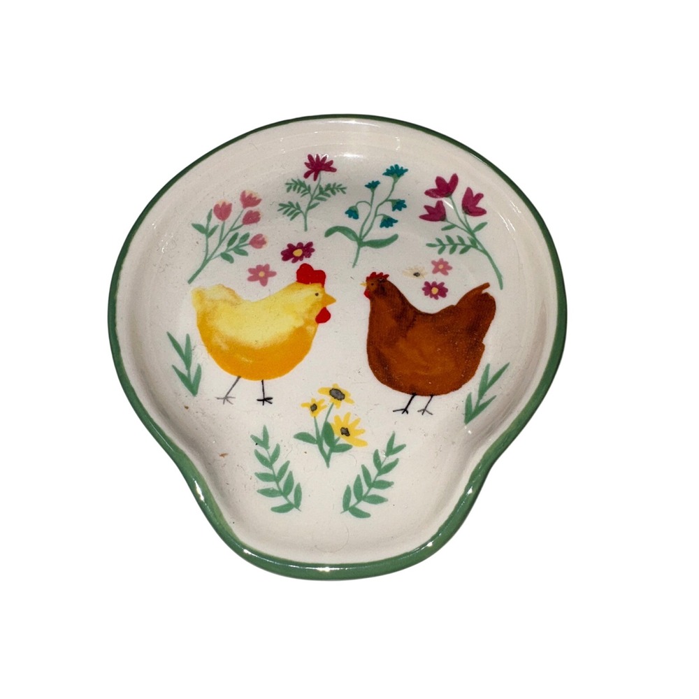 Red Shed Chicken Spoon Rest Ceramic Farmhouse Floral Kitchen Decor 2411-783018